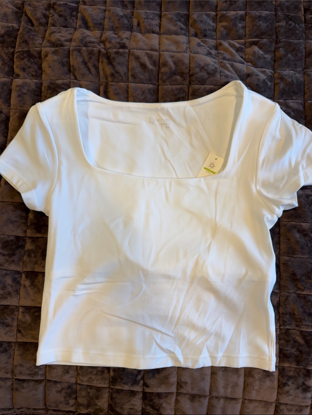 Aerie White Square Neck Short Sleeve Top